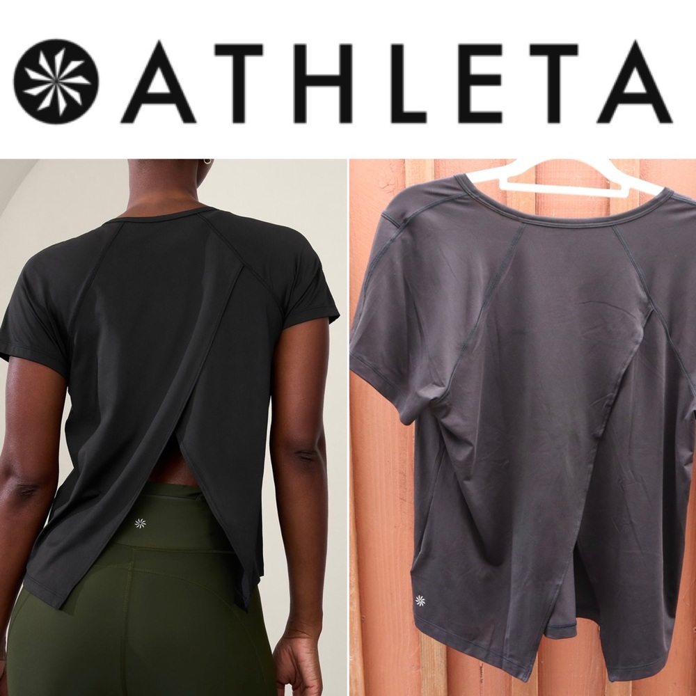 Athleta Black Workout Yoga Gym Open Back T Shirt size Medium Women - Picture 12 of 12